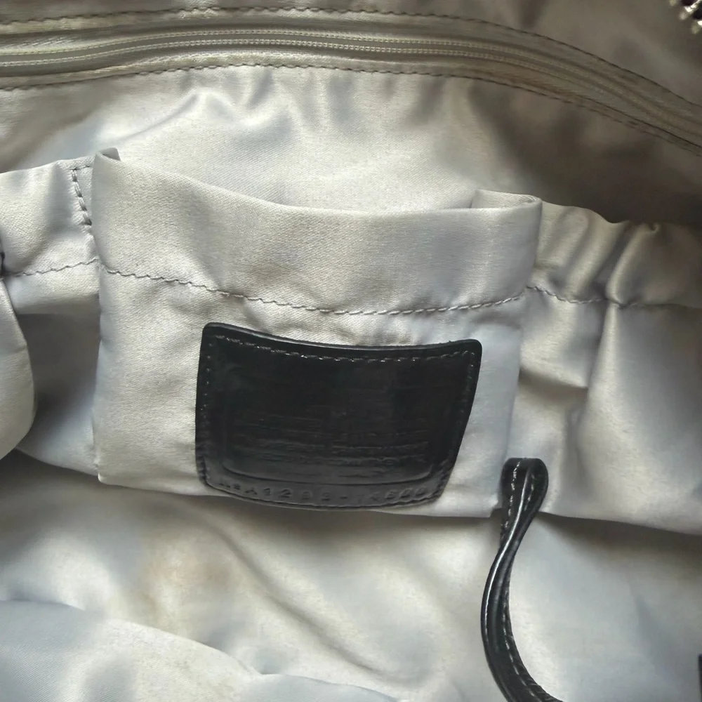 Coach Black Leather Signature-Pattern Tote with Silver Hardware diaper bags